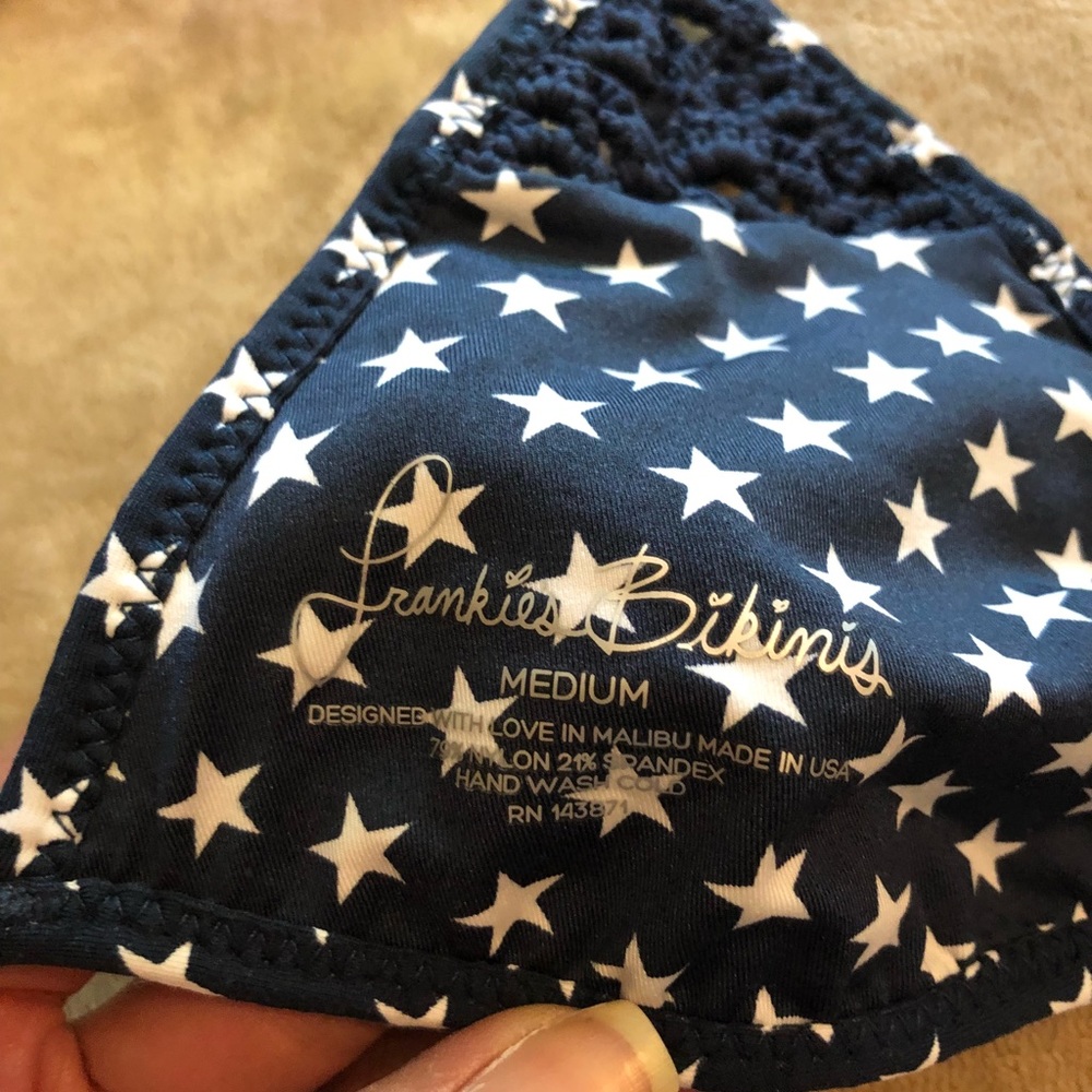 Frankie's Bikinis Navy Blue Star Print Crochet Side Bikini - Picture 2 of 9